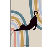 Retro Cat Notebook - Stretching Black Cat on Mid Century Rainbow Background, 6x9 Lined Journal, 120 Pages - Cute Aesthetic Gift for Cat Lovers