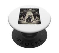 Retro Cat UFO Alien Abduction Vintage Arte Envejecido PopSockets PopGrip Adhesivo