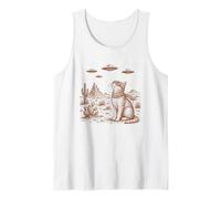 Retro Cat UFO Desierto Vintage Ilustración Alien Ciencia Ficción Arte Camiseta sin Mangas