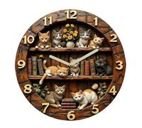 Retro Cat Wall Clock - Wooden Animal Decorative Decor, Silent Clock with Cats Design, Room Decor with Wood Face, Living Room Clocks, Cat Clocks for Office Classroom Dorm Nursery Hallway Entryway Gym