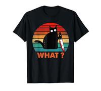 Retro Cat What? Divertido Gato Negro Asesino Gato con Cuchillo Camiseta gráfica económica, Hombre, Negro, L