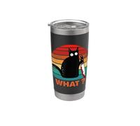 Retro Cat What? Divertido gato negro asesino gato con cuchillo Vaso térmico de acero inoxidable de doble pared