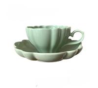 Retro Ceramic Coffee Cup And Saucer Set Appearance Level Flower Mugs(Green)