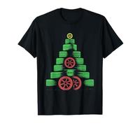 Retro Christmas Apparel Gifts - rbol de Navidad de neumticos - Divertido mecnico de coches amante de la Navidad Camiseta Unisex nios S Black Manga corta T-Shirt Invierno