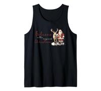 Retro Christmas Believe In The Magic Cute Rindeer & Santa Camiseta sin Mangas