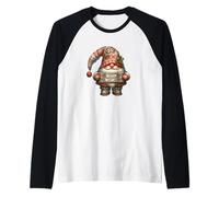 Retro Christmas GNOME For Women and Men with Warm Wishes Camiseta Manga Raglan