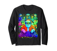 Retro Christmas House Music Santa DJ Techno Rave EDM Xmas Manga Larga