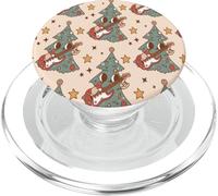 Retro Christmas Santa Trees Playing Music Over Peach Cover PopSockets PopGrip para MagSafe