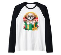 Retro Christmas Shih Tzu X-Mas Ornaments Camiseta Manga Raglan