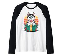 Retro Christmas Siberian Husky X-Mas Ornaments Huskies Camiseta Manga Raglan