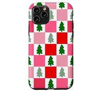 Retro Christmas Trees in Red and Pink Checkered Pattern Carcasa para iPhone 11 Pro