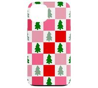 Retro Christmas Trees in Red and Pink Checkered Pattern Carcasa para iPhone 13