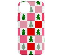 Retro Christmas Trees in Red and Pink Checkered Pattern Carcasa para iPhone 14 Plus