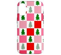 Retro Christmas Trees in Red and Pink Checkered Pattern Carcasa para iPhone 16