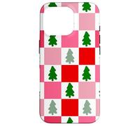 Retro Christmas Trees in Red and Pink Checkered Pattern Carcasa para iPhone 16 Pro