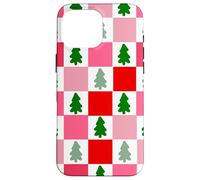 Retro Christmas Trees in Red and Pink Checkered Pattern Carcasa para iPhone 16 Pro MAX