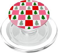Retro Christmas Trees in Red and Pink Checkered Pattern PopSockets PopGrip para MagSafe