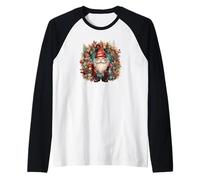 Retro Christmas Wreath with Pine Cones Xmas GNOME Santa Camiseta Manga Raglan