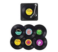 Retro Coasters Divertidos Para Bebidas | 6pcs essuD Drink Coaster Set Con Creative Record Touleuse Holder | Alfombra De Taza Epoxi Negro Vintage Para Casa, Bar, Oficina, Idea De Regalo, Prot