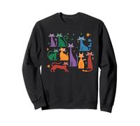Retro Colorful Cats Illustration Arte Gato Mid Century Sudadera