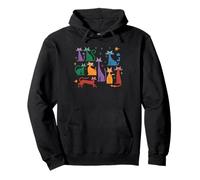 Retro Colorful Cats Illustration Arte Gato Mid Century Sudadera con Capucha