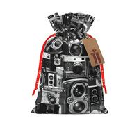Retro Cool Camera Collection - Bolsa de regalo de lino con cordón para fiestas de Navidad, bolsas de regalo de embalaje de vacaciones.