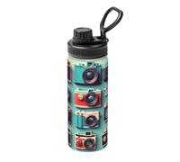 Retro Cool Camera Collection - Botella de agua deportiva aislada con impresión, botella de hidratación al aire libre para gimnasio, exteriores, viajes, oficina