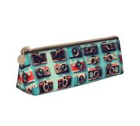 Retro Cool Camera Collection - Estuche de piel para lápices de gran capacidad con soporte para bolígrafos con cremallera, White, Talla única, Bolsa de maquillaje