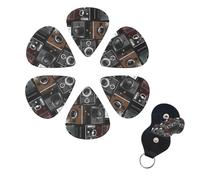 Retro Cool Camera Collection - Juego de 6 púas de celuloide de diferentes grosores con soporte para púas de guitarra, púas de guitarra personalizadas para guitarra acústica, guitarra eléctrica, bajo