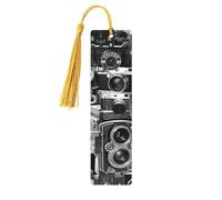 Retro Cool Camera Collection - Juego de marcadores de borlas, 5 piezas, suministros de estudio de libros de madera, accesorios para leer