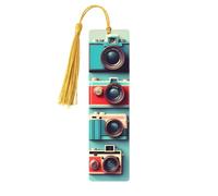 Retro Cool Camera Collection - Juego de marcapáginas artísticos de 5 piezas para mujeres, marcapáginas de madera con borlas, suministros de estudio