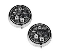 Retro Cool Camera Collection - Pastillero de 3 compartimentos, portátil para bolsillo o bolso, organizador de píldoras decorativo de metal, organizador de vitaminas, regalo único