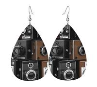 Retro Cool Camera Collection - Pendientes colgantes de piel, aretes de gota ligeros, aretes de lágrima, aretes bohemios vintage para mujer, regalo de Navidad, cumpleaños, joyería de moda