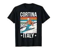 Retro Cortina Italy Ski Resort, Diversión Esquí de Montaña Camiseta, Hombre, Negro, 3XL