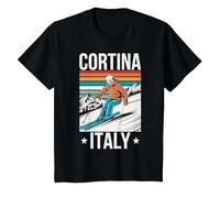 Retro Cortina Italy Ski Resort, Diversión Esquí de Montaña Camiseta, Niños, Negro, 8 años