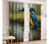 Retro Cortinas Térmicas Pintura al óleo de un martín Pescador Opacas y Aislantes Protección UV para Dormitorio, Salón y Habitación Juvenil 2 Paneles 117An x 183Al cm