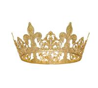 Retro Court Royal Crowns Queen King Pageant Prom Tiara Diadem Hair Ornaments Important Occasion Head Jewelry Accessories para Bodas(Gold-color)