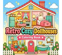 Retro Cozy Dollhouses Coloring Book: Cute Vintage Dollhouse Rooms, Kawaii Animal Homes, Tiny Kitchens, Bedrooms and Cozy House Coloring Pages for Kids