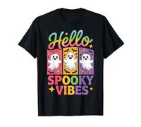 Retro Cute Ghost Hello Spooky Vibes Funny Halloween Girly Camiseta