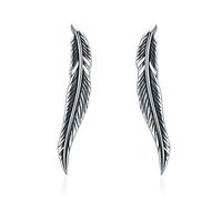 Retro Cute Unique Lucky Little Feather 925 Pendientes de plata esterlina Pendientes de plumas para mujeres Pendientes largos de hoja de gancho de personalidad larga para mujeres Niñas-Silver-One size