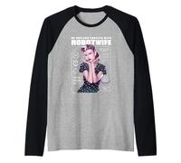 Retro Cyborg Esposa Robot Sátira Glitch Arte Feminismo Comentario Camiseta Manga Raglan