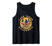 Retro De Dibujos Animados Oso con Paddle Lake Tahoe Vacaciones Camiseta sin Mangas