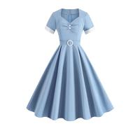 retro de los años 50 para mujer midi de manga corta con columpio de cóctel de estilo de los años 50 para mujer Vintage (Azul Blanco,XXL)