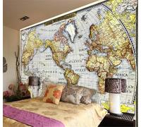 Retro Dibujado A Mano Creativo Mapa Del Mundo Arte 3D Papel Pintado Pared Fácil Instalación Oficina Sala Estar Sofá Dormitorio TV Fondos Decoración-200cm×140cm