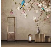 Retro Dibujo A Mano Sencillo Flores Y Pájaros Paisajes 3D Papel Pintado Pared Fácil Instalación Oficina Sala Estar Sofá Dormitorio TV Fondos Decoración-430cm×300cm
