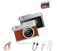 Retro Digital Camera, Mini Keychain Camera, 160° Wide Angle 4 Filters For HD Recording, with Led Fill Light, For Travel Study Recording (64G Storage,Brown)