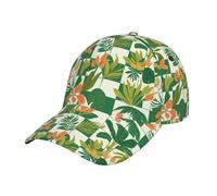 Retro Dino Art - Gorra de béisbol unisex ajustable con cierre a presión, color morado, Hojas tropicales a cuadros verdes, talla única