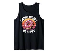Retro Donut Worry Be Happy Funny Pastry Postre Sprinkles Camiseta sin Mangas