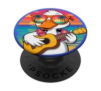 Retro Duck Hawaiian Ukulele Beach Sunset Summer PopSockets PopGrip Adhesivo