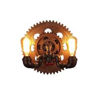 Retro E27 Portalámparas Edison Fuentes de luz Aplique de Pared rústico Hierro Forjado Vintage Tubería de Agua de Larga duración Engranaje Lámpara de Pared de Doble Cabezal para café Dormitorio Cocina